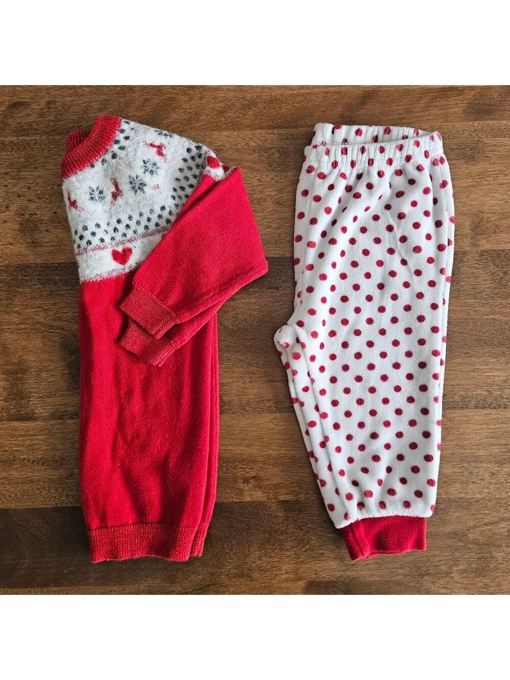 5/$25 6-12M Red Holiday Sweater & Cozy Polka Dot PJ Pants